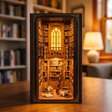 The Dreamy Book Hall miniature book nook, lights-on showcase