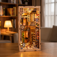 The Cat's Alley book nook glowing to life, lights-on video