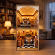 The Classic Garage miniature vintage car showroom book nook showcase video, lights glowing