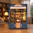 The Corner Bookshop DIY book nook showcase, slow push-in as the warm interior lights glow to life