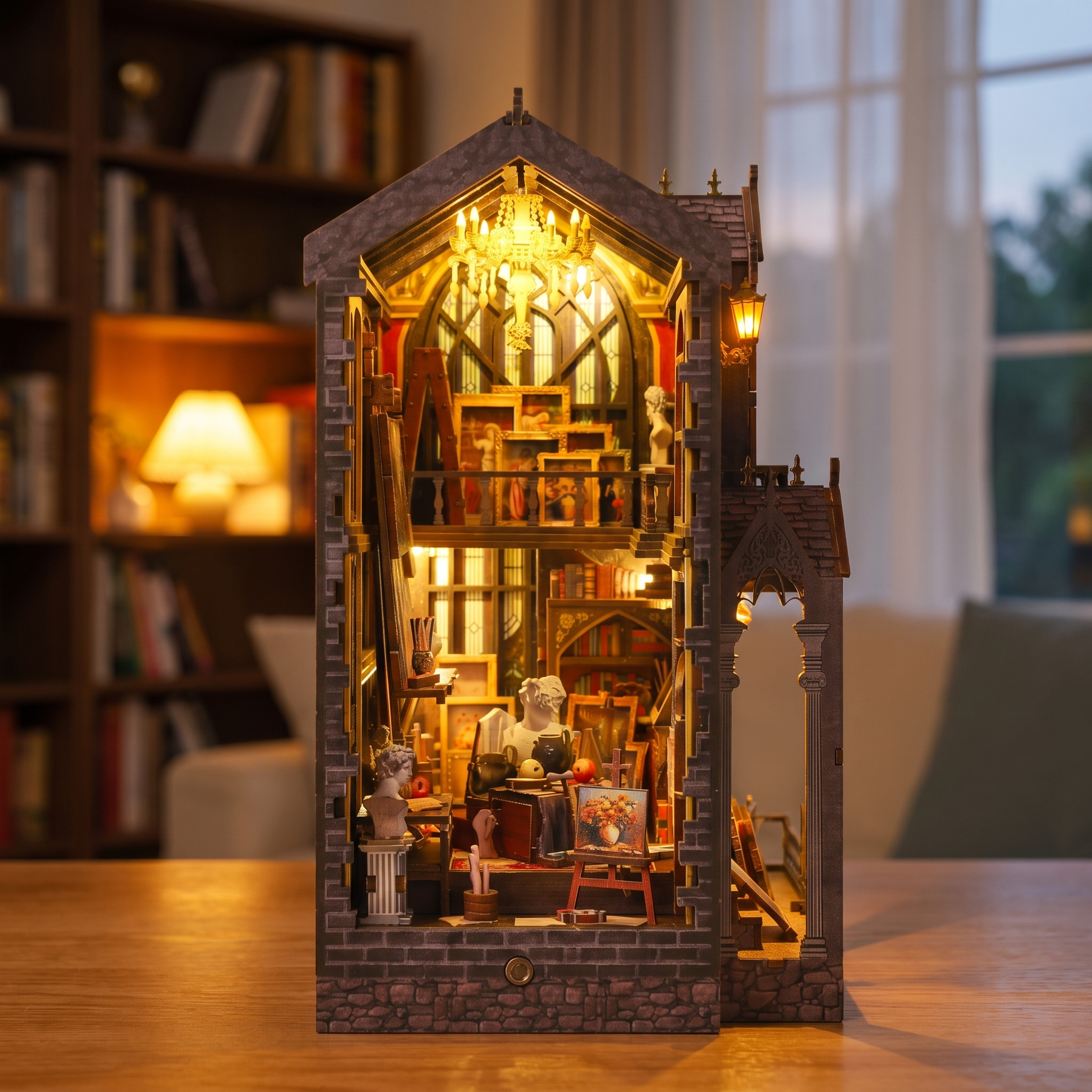 Building The Painter's Atelier by hand until its LED lights glow