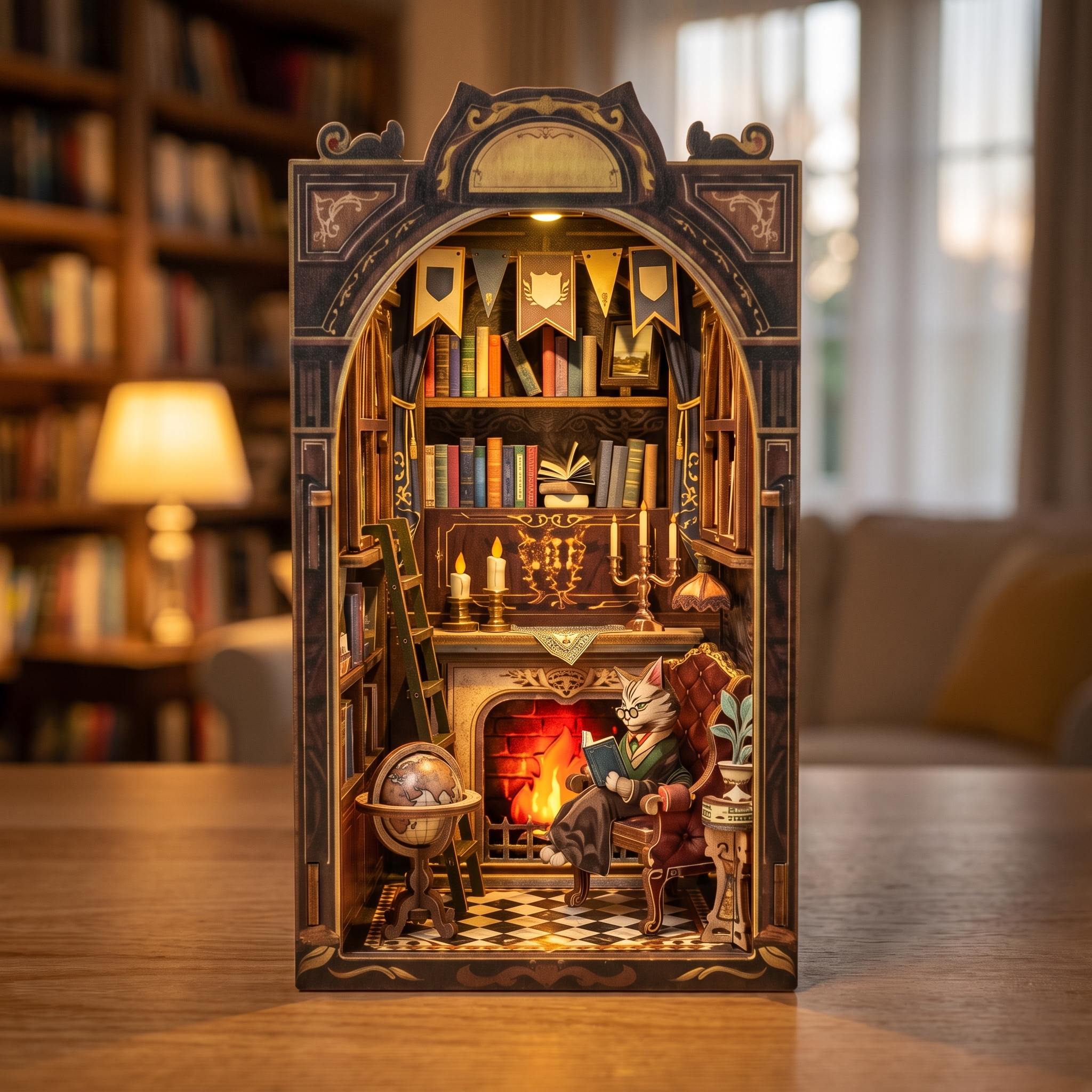 The Cat's Study book nook glowing to life, product showcase