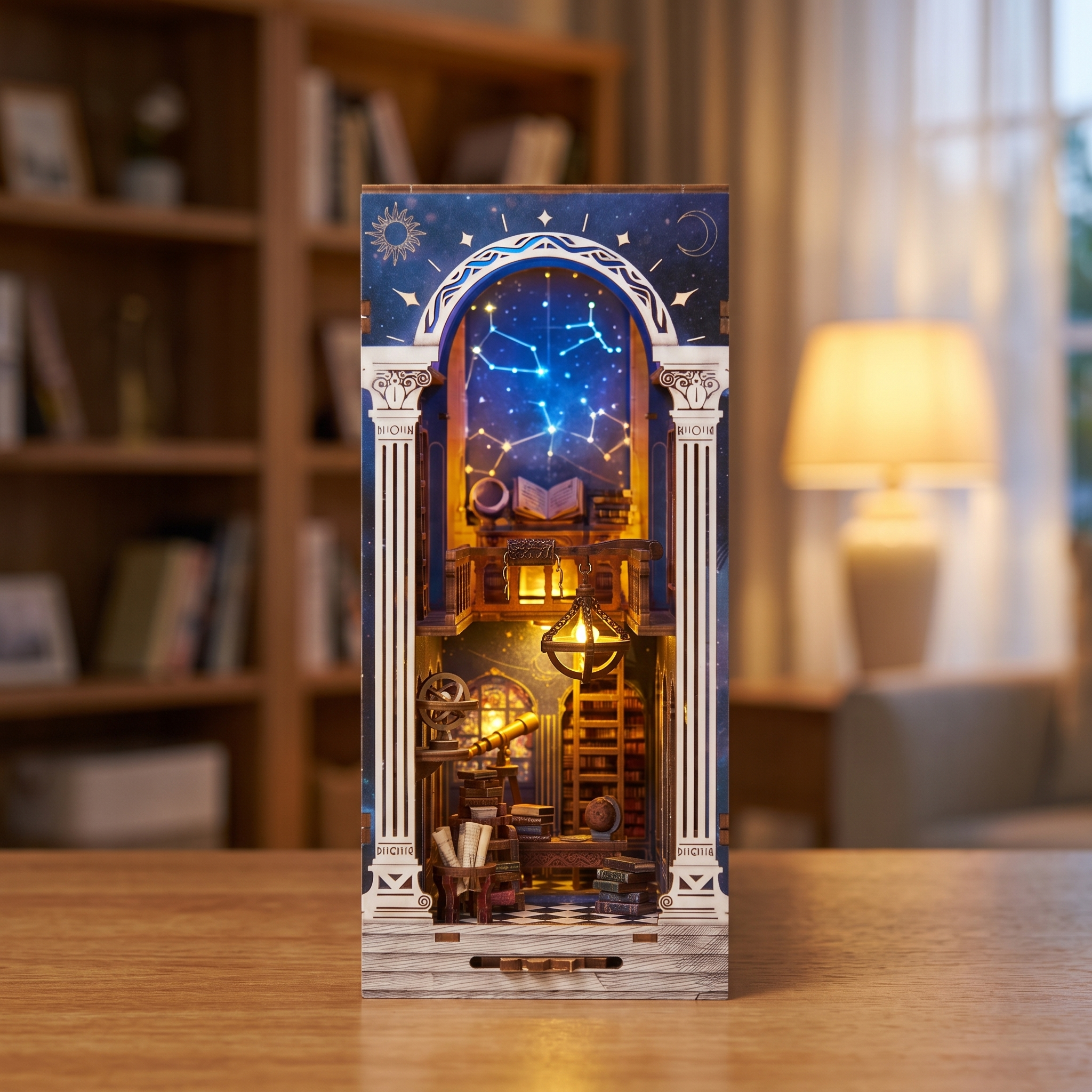 Building The Celestial Library by hand until its LED lights glow