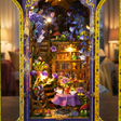 The Midnight Garden DIY book nook kit built by hand, LED lights switched on at the end