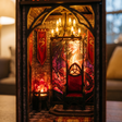 The Dragonspire DIY book nook kit built by hand, LED lights switched on at the end