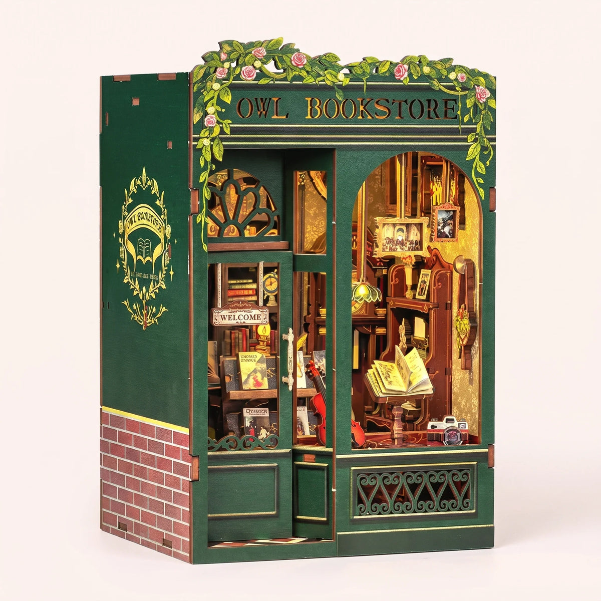 The Owl Bookshop lights glow to life, a cinematic product showcase of the DIY book nook kit