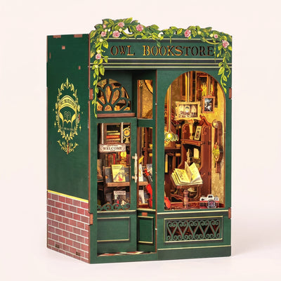 The Owl Bookshop lights glow to life, a cinematic product showcase of the DIY book nook kit