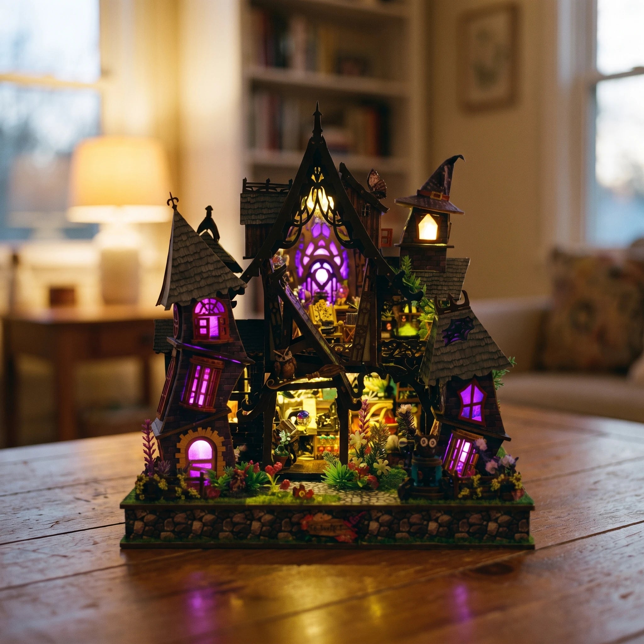 Building The Crooked Cauldron by hand, ending lights on