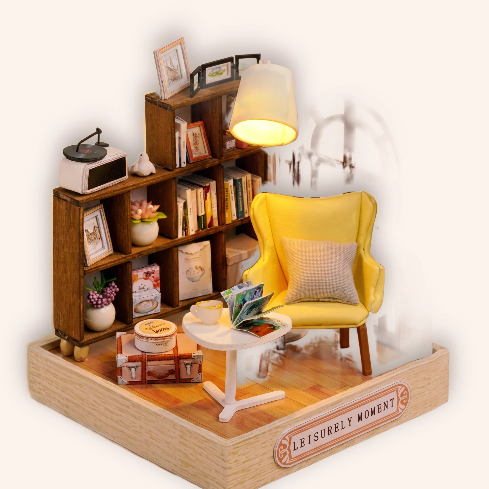 The Quiet Corner miniature reading lounge kit on a cream background