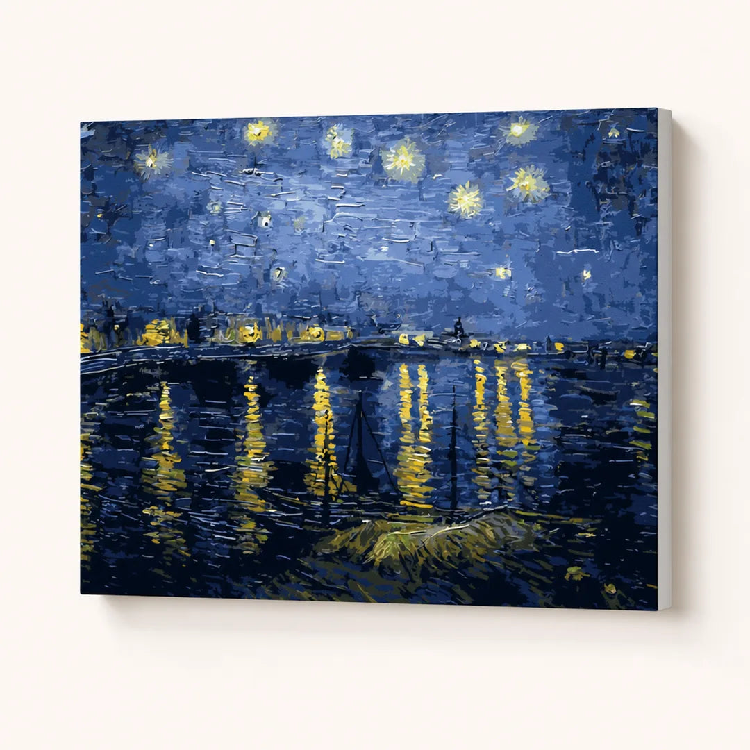 Starry Night Over the Rhone Paint by Numbers Kit - finished painting on canvas