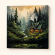 Forest Cabin Retreat Paint by Numbers Kit - finished painting on canvas