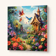 Whimsical Floral Cottage Paint by Numbers Kit - finished painting on canvas