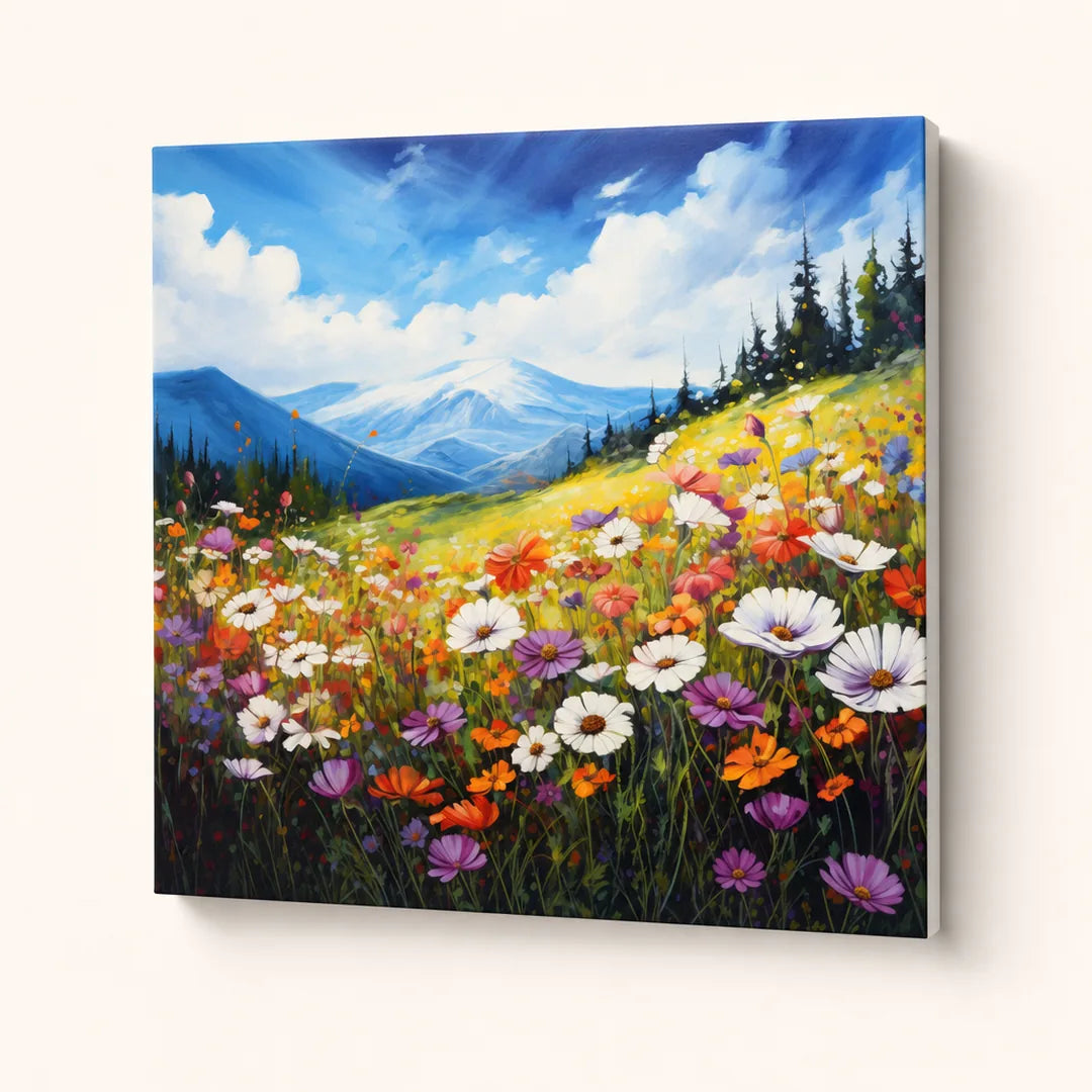 Mountain Wildflower Meadow Paint by Numbers Kit - finished painting on canvas
