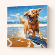 Beach Day Golden Retriever Paint by Numbers Kit - finished painting on canvas