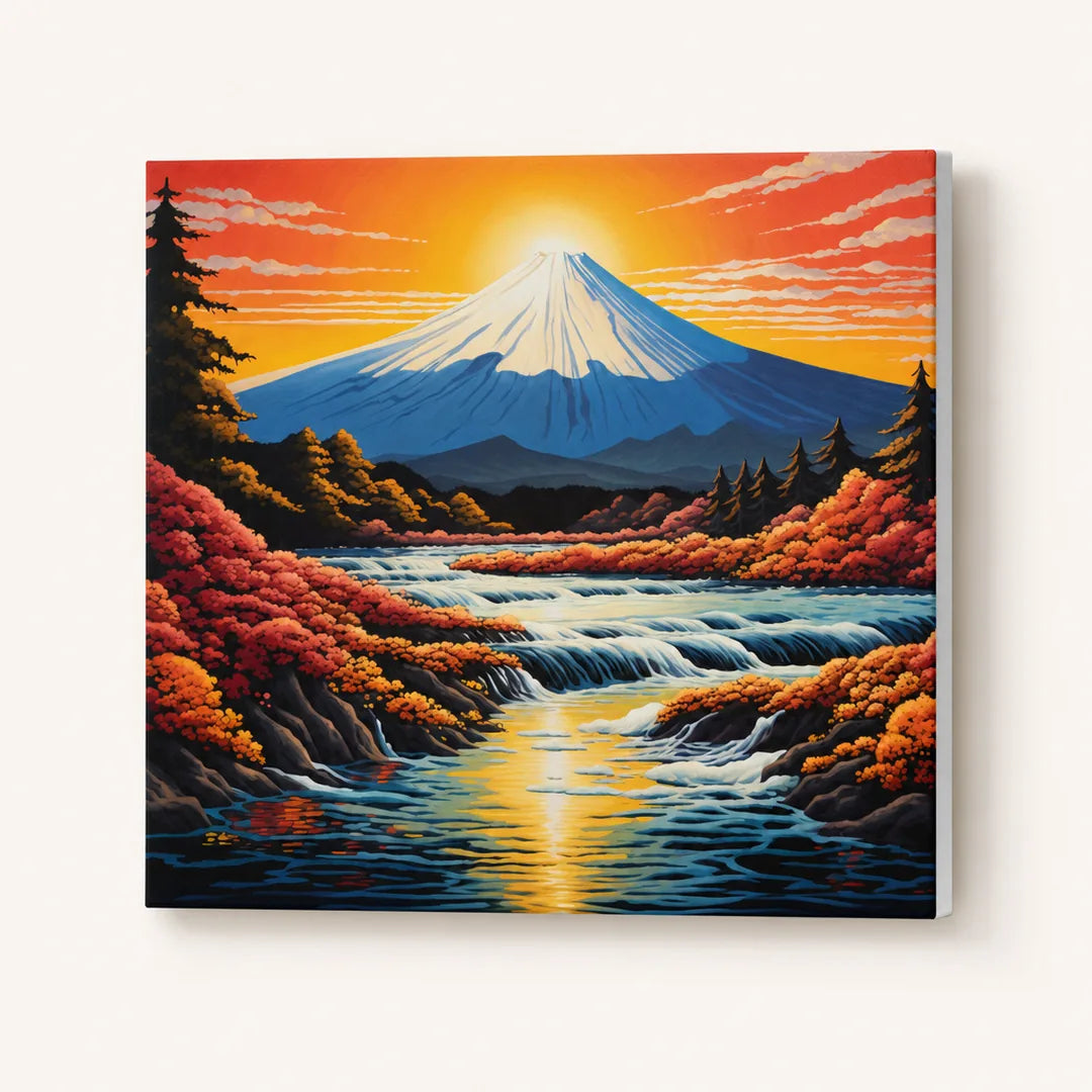 Mount Fuji in Autumn Paint by Numbers Kit - finished painting on canvas