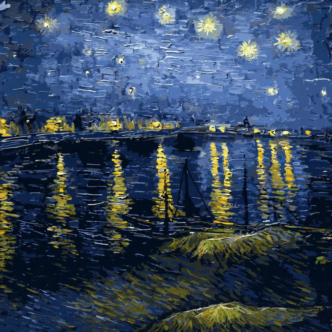 Starry Night Over the Rhone Paint by Numbers Kit - close-up detail of brushstrokes