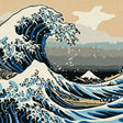 The Great Wave Off Kanagawa Paint by Numbers Kit - close-up detail of brushstrokes