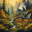 Forest Cabin Retreat Paint by Numbers Kit - close-up detail of brushstrokes