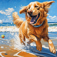 Beach Day Golden Retriever Paint by Numbers Kit - close-up detail of brushstrokes