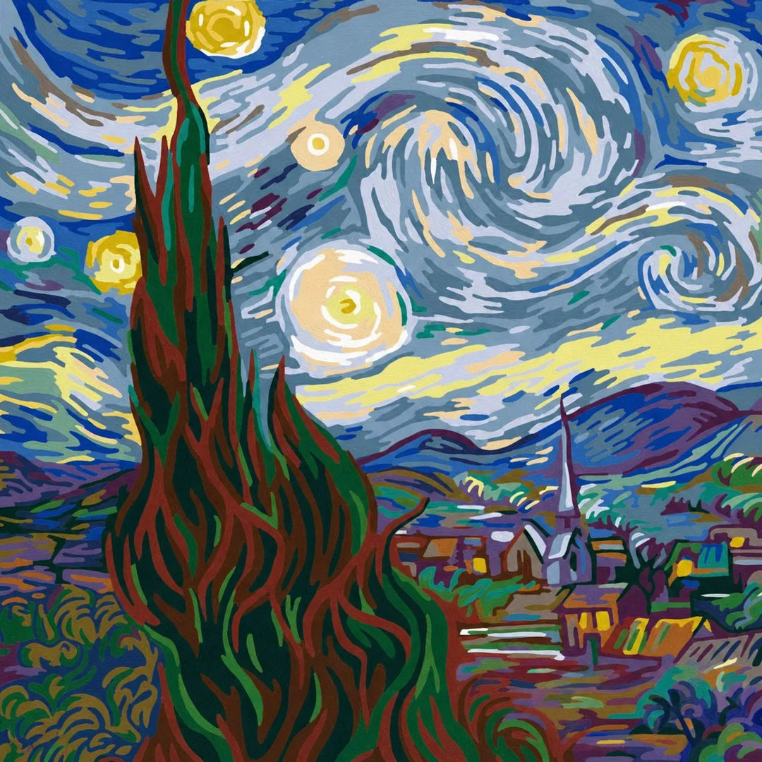 Starry Night Paint by Numbers Kit - close-up detail of brushstrokes