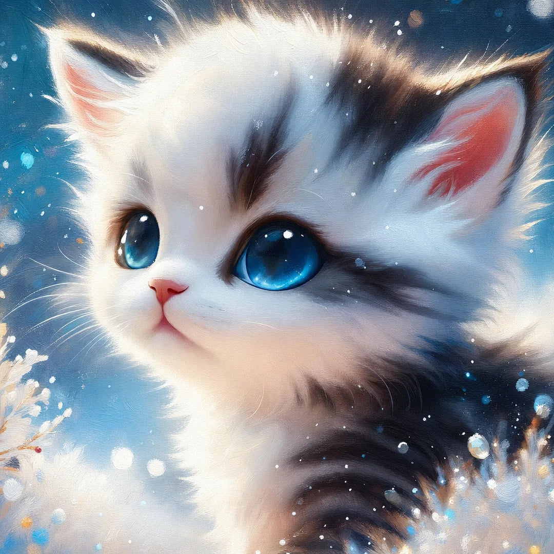 Sparkling Eyes Kitten Paint by Numbers Kit - close-up detail of brushstrokes