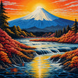 Mount Fuji in Autumn Paint by Numbers Kit - close-up detail of brushstrokes