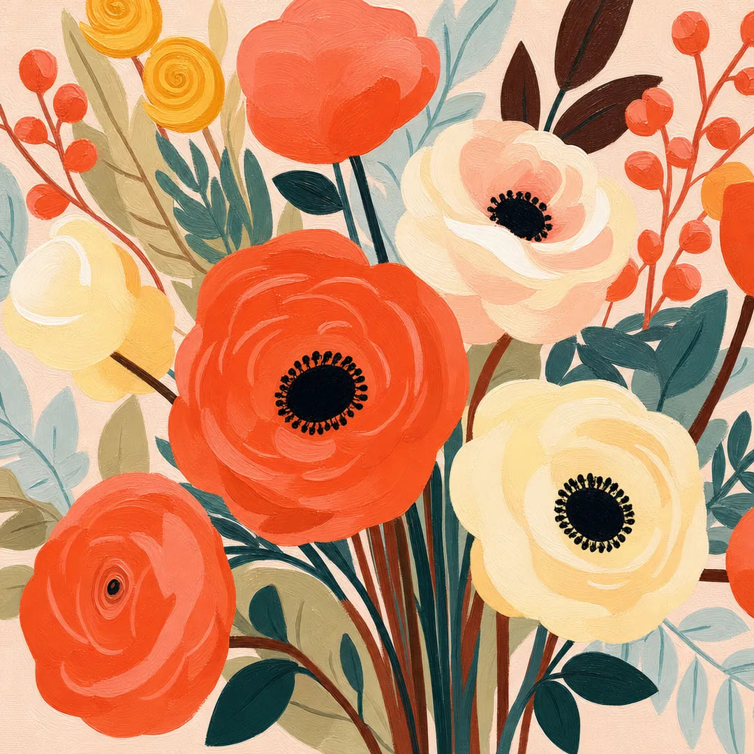 Vibrant Floral Bouquet Paint by Numbers Kit - close-up detail of brushstrokes
