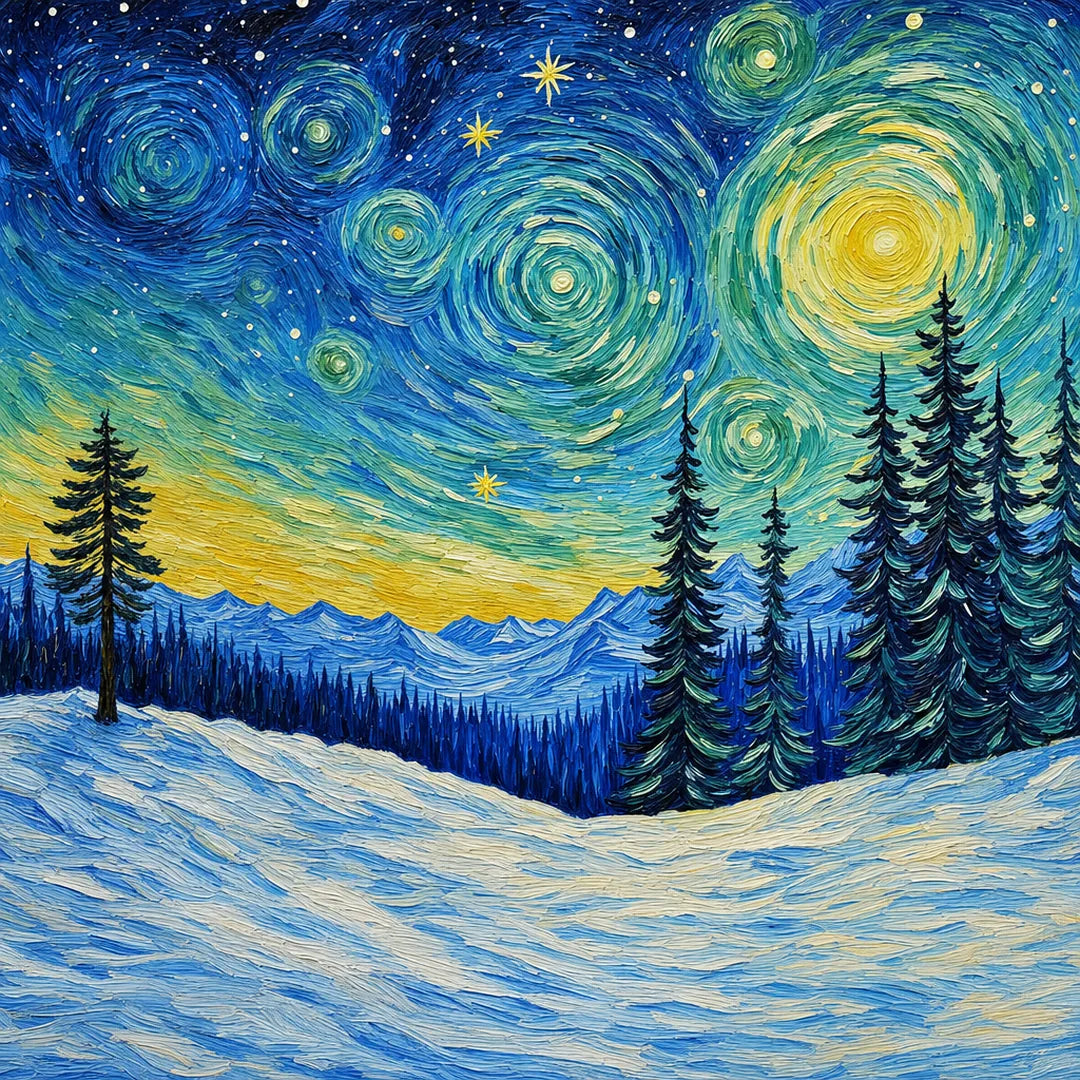 Starry Winter Forest Paint by Numbers Kit - close-up detail of brushstrokes