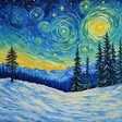 Starry Winter Forest Paint by Numbers Kit - close-up detail of brushstrokes