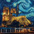 Starry Notre Dame Paint by Numbers Kit - close-up detail of brushstrokes