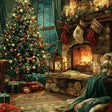 Cozy Christmas Living Room Paint by Numbers Kit - close-up detail of brushstrokes