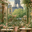 Cafe View of the Eiffel Tower Paint by Numbers Kit - close-up detail of brushstrokes