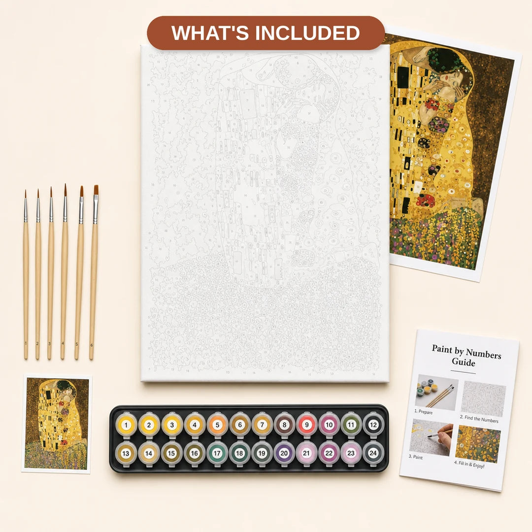 The Kiss Paint by Numbers Kit - what's included in the kit