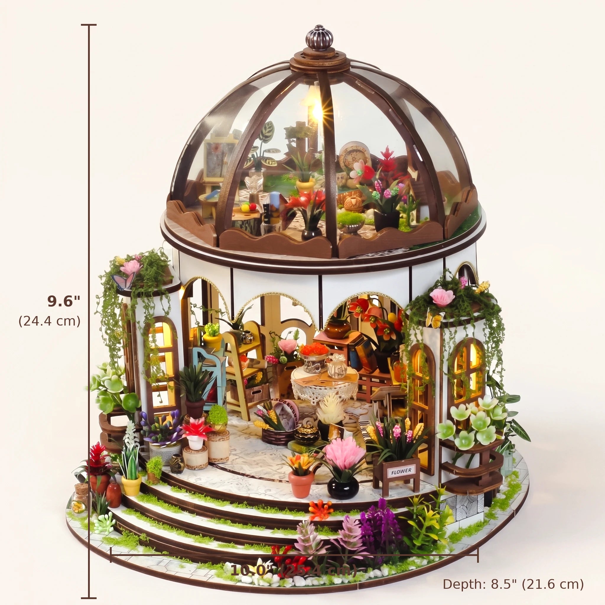 The Bloom Rotunda assembled size: 9.6 x 10 x 8.5 inches (24.5 x 25.5 x 21.5 cm)