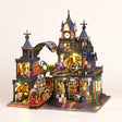 The Clocktower Emporium DIY miniature model kit with LED lights on, studio hero shot