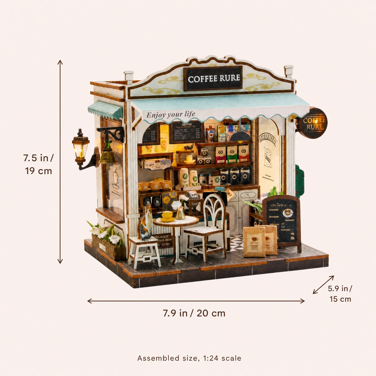 The Coffee Stop assembled size: 7.5 x 7.9 x 5.9 inches (19 x 20 x 15 cm)