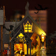 Macro of the gothic gable with its glowing lantern
