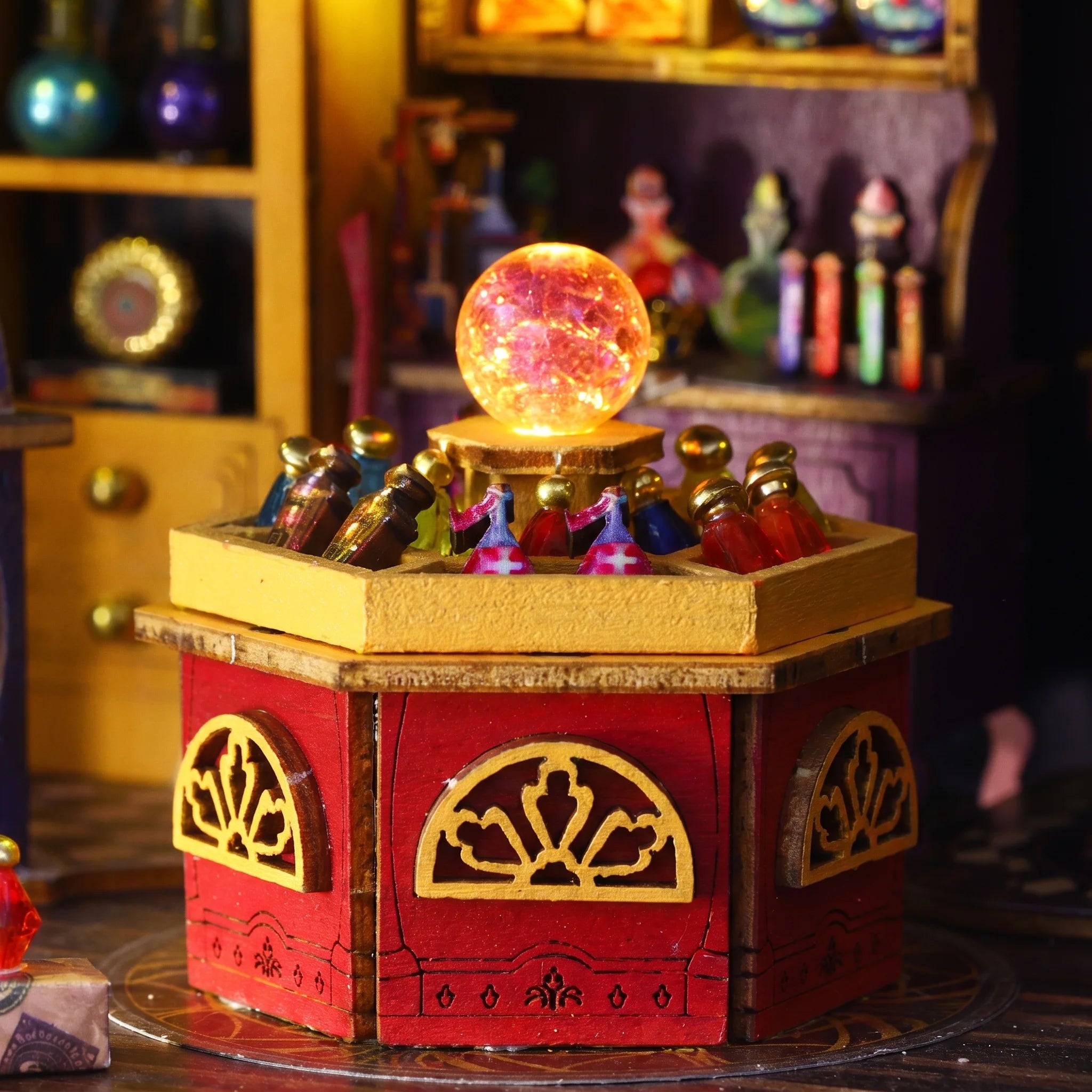 Close up of the crystal ball counter inside The Elixir Station miniature kit