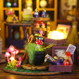 Close up of the rooftop cauldron garden with glowing mushrooms on The Elixir Station