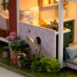 Macro of the garden kitchen corner with flower pots
