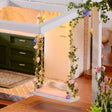 Macro of the vine-wrapped garden swing