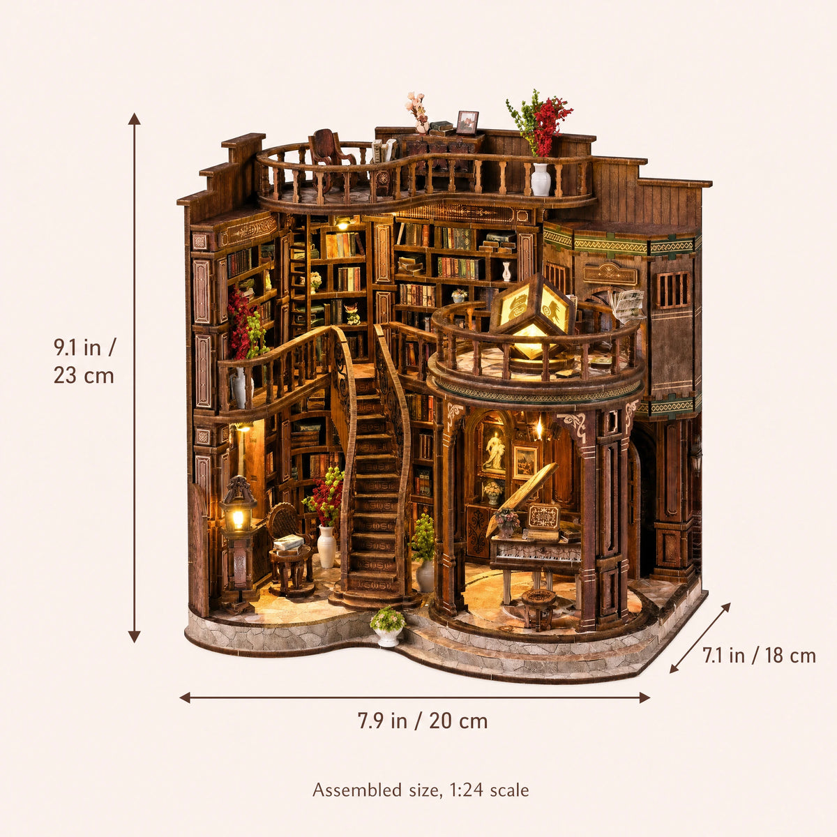 The Grand Book Hall assembled size: 9.1 x 7.9 x 7.1 inches (23 x 20 x 18 cm)