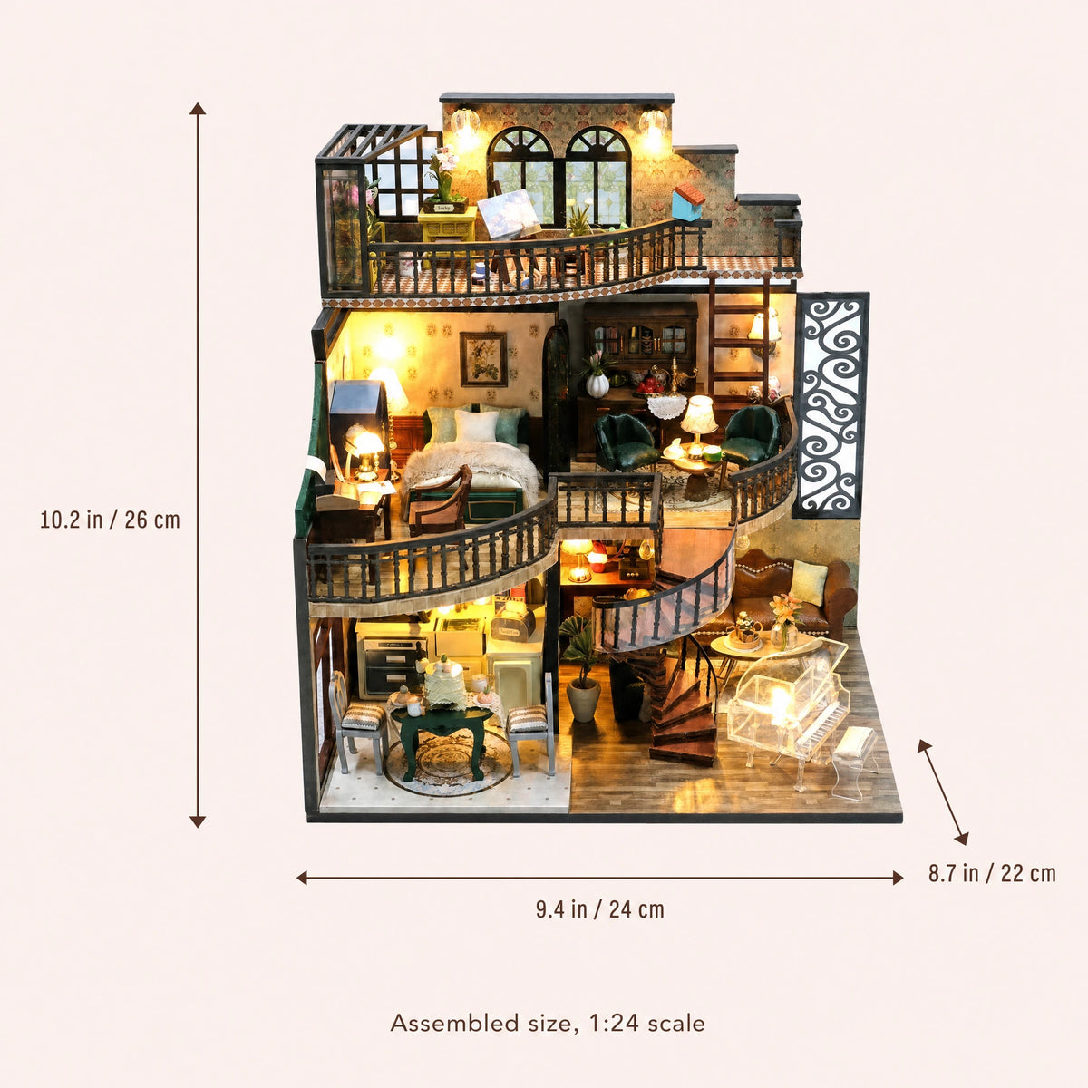 The Grand Townhouse assembled size: 10.2 x 9.4 x 8.7 inches (26 x 24 x 22 cm)
