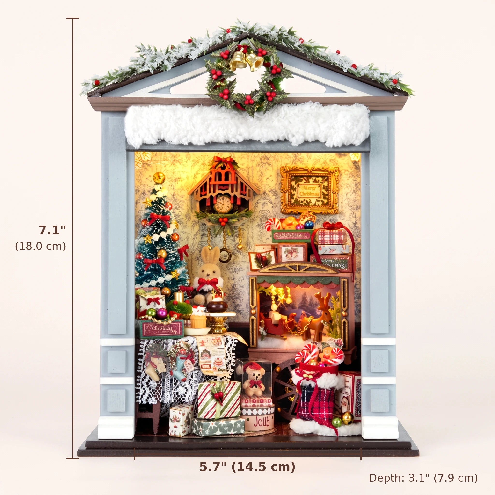 The Holly Porch assembled size: 7.1 x 5.7 x 3.1 inches (18.1 x 14.6 x 7.8 cm)