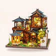 The Jade Courtyard DIY miniature garden mansion kit, LED lights on