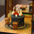 Macro of the tea table set with fruit and wine