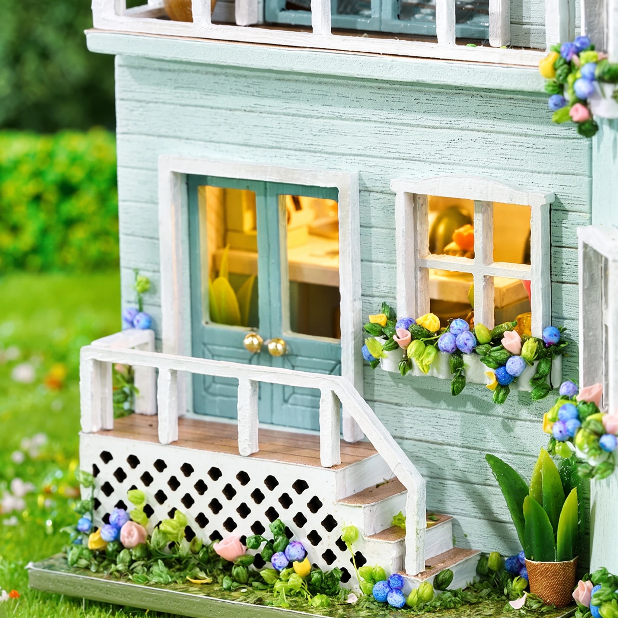 Porch detail: flower boxes and lattice steps