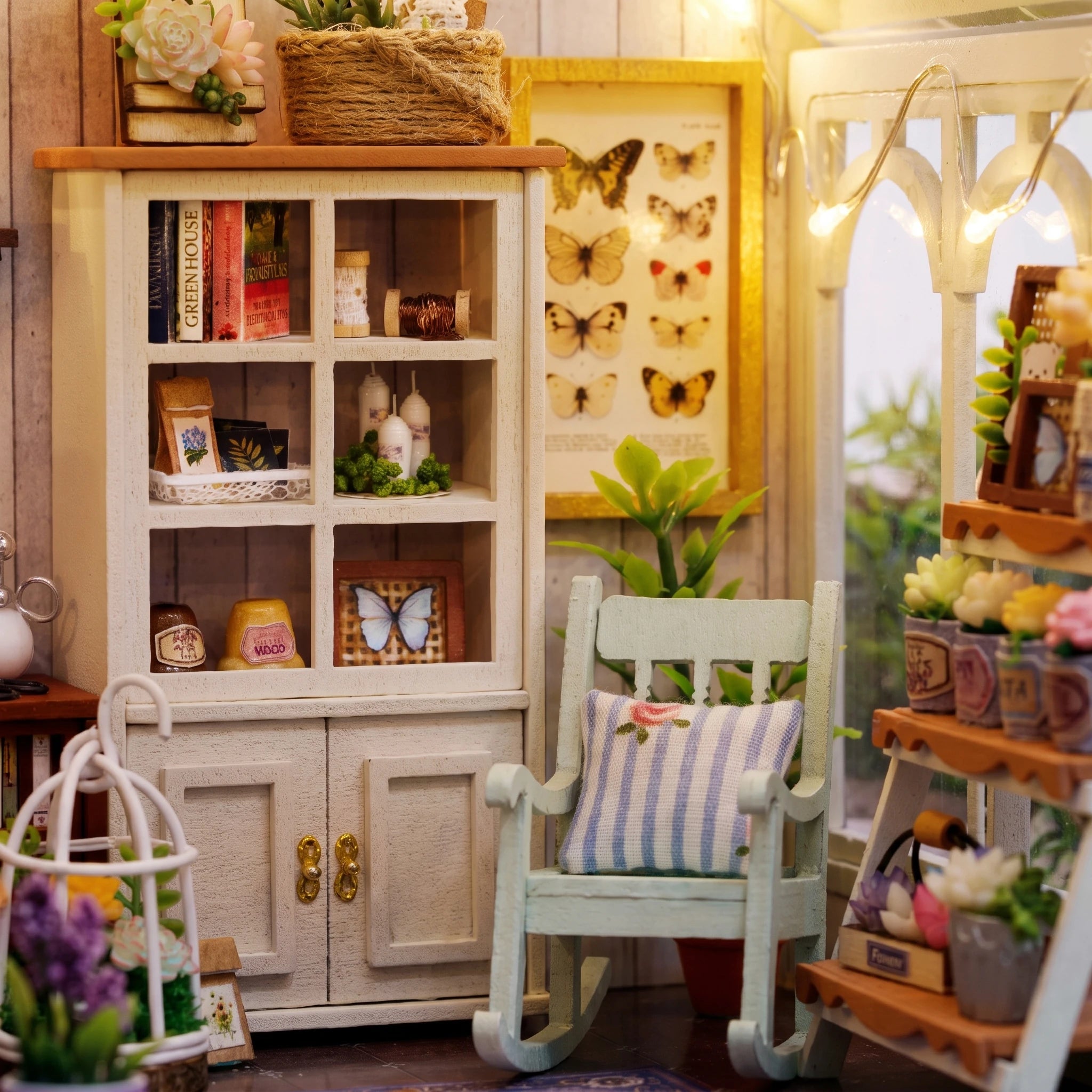 Detail of the cabinet and rocking chair inside The Morning Greenhouse