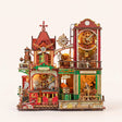 The Parcel Works DIY miniature steampunk parcel office kit, lights on, catalogue hero