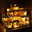 The Red Parasol glowing on a walnut shelf at night